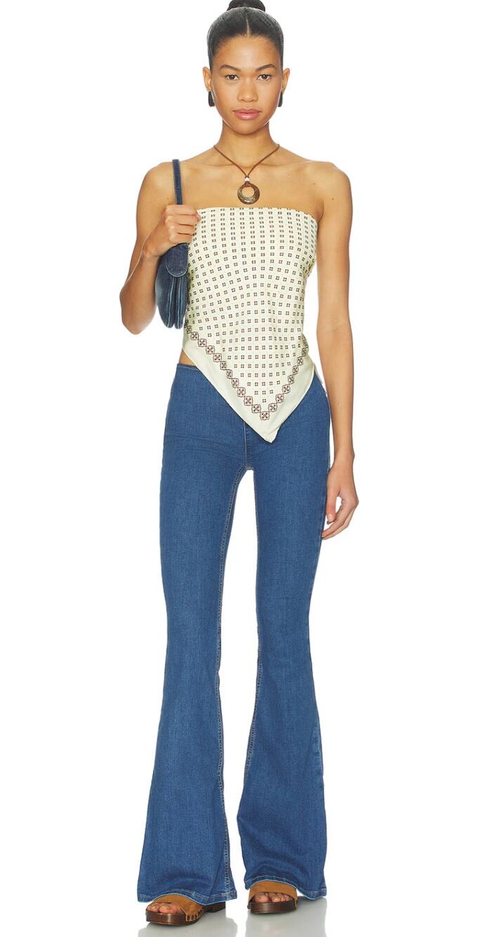 Free People 27 Penny Pull On Flare Jeans Boho Cotton Denim Casual Chic
